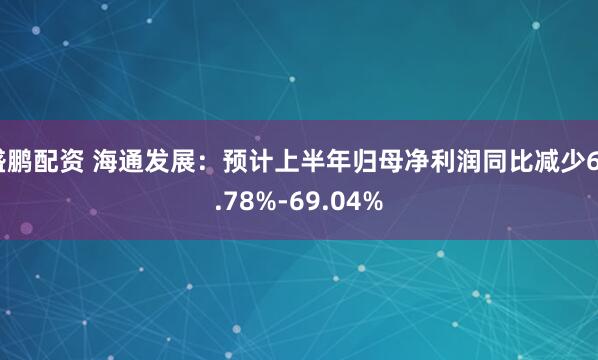 盛鹏配资 海通发展：预计上半年归母净利润同比减少60.78%-69.04%